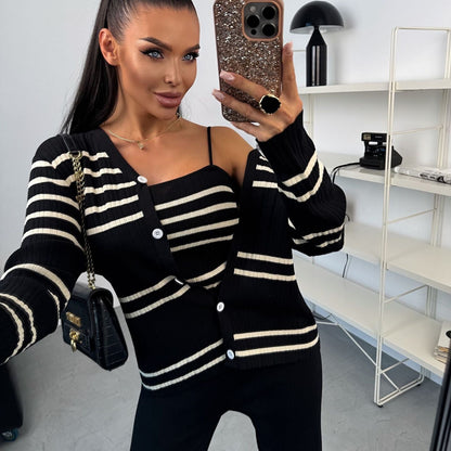 Damen Strick-Set Cardigan-Jacke weite Hose Eveloria