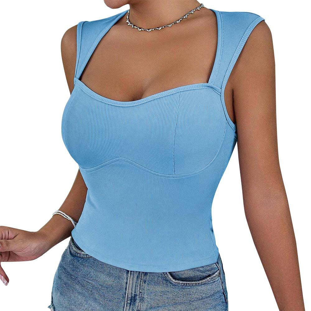 Damen Crop- Rippendesign Schmale Träger Eveloria