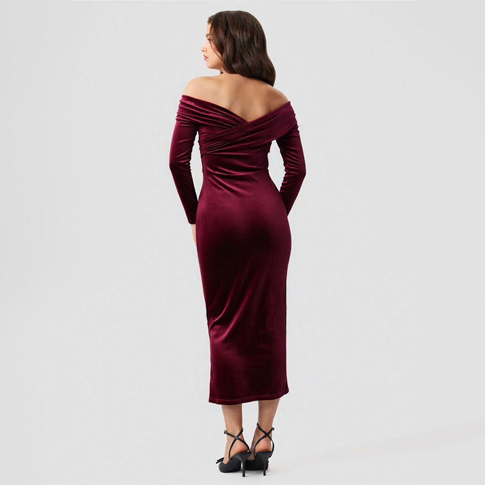Damen Abendkleid Schulterfrei mit Seitenschlitz Eveloria