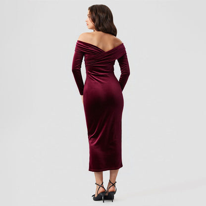 Damen Abendkleid Schulterfrei mit Seitenschlitz Eveloria