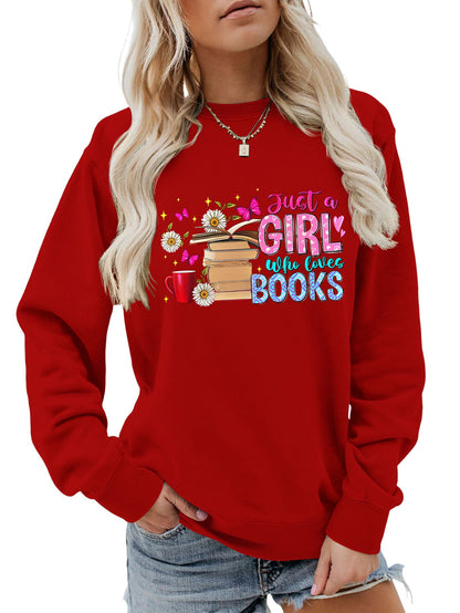 Damen Sweatshirt Buchmotiv Lässig Grau Eveloria