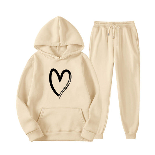 Damen Sweatsuit Kängurutasche Herzprint Schwarz Eveloria - Eveloria