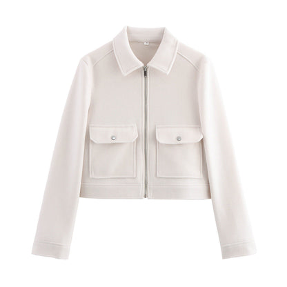 Damen Kurzjacke Lässiger Schnitt Praktische Taschen Eveloria