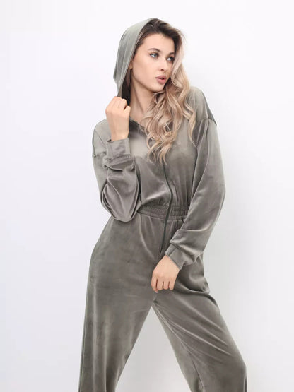 Damen Fleece-Jumpsuit Weich Hohler Kragen Tailliert Eveloria