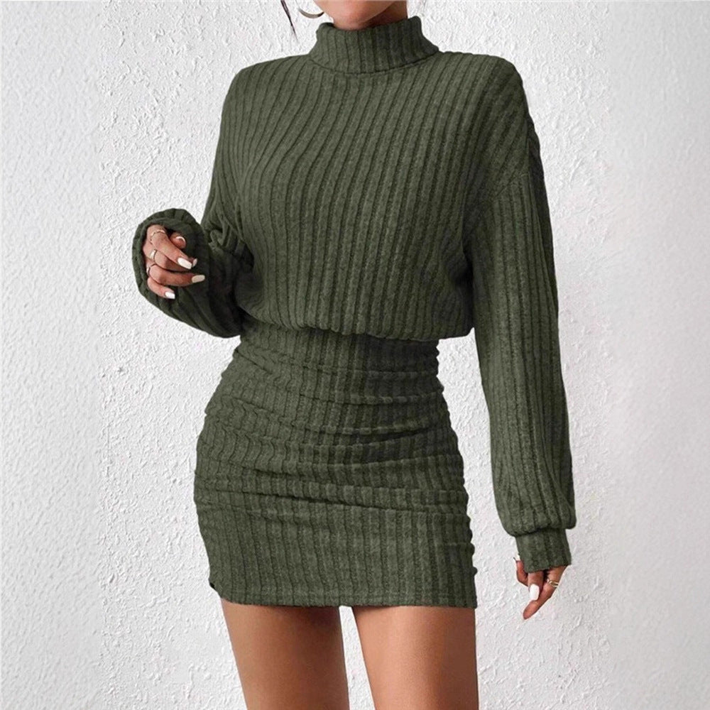 Damen Strickkleid Rollkragen Ärmel Eveloria