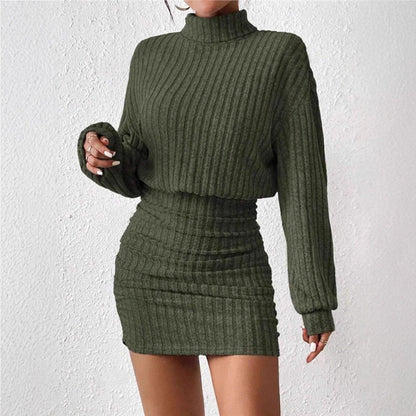 Damen Strickkleid Rollkragen Ärmel Eveloria