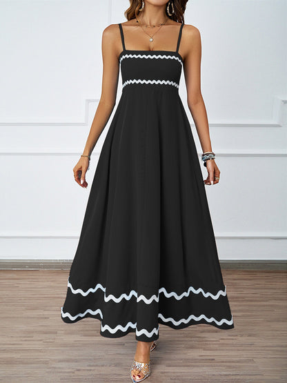 Damen Maxi-Kleid Rüschensaum Spaghettiträger Eveloria