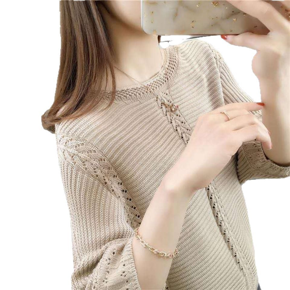 Damen Strickpullover Lässig Filigran Details Beige