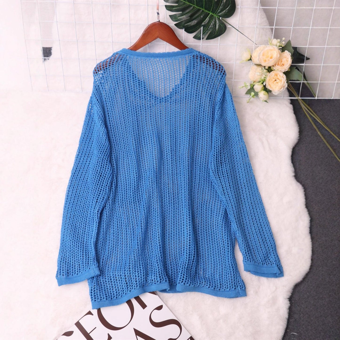 Damen Strickpullover Luftiger Netzdesign