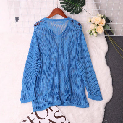 Damen Strickpullover Luftiger Netzdesign