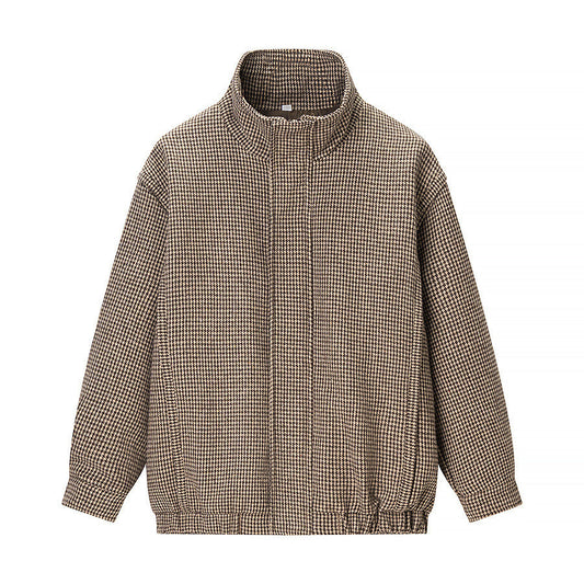 Damen Utility-Jacke Kariert Elastischer Bund Hochgeschlossen Schwarz - Eveloria