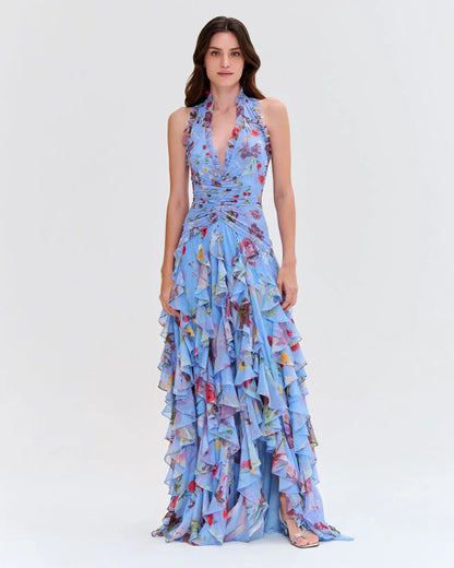 Damen Maxikleid Rüschen Voluminös