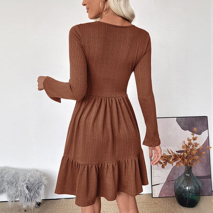 Damen Langarmkleid Tailliert Voluminöser Rock Eveloria
