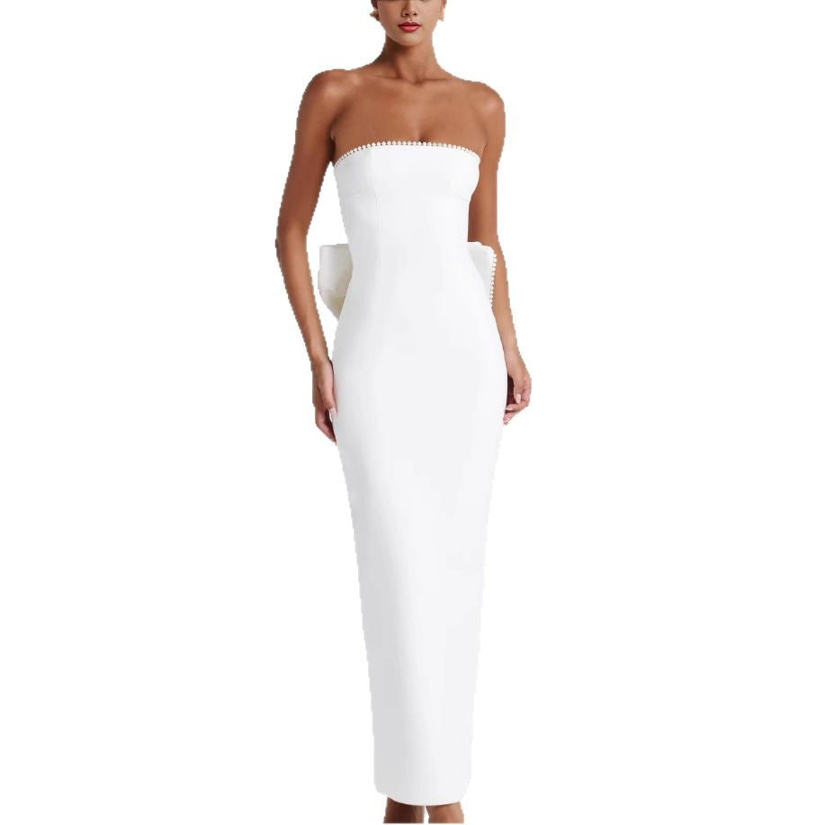 Damen Maxikleid Schulterfrei Rüschen Eveloria
