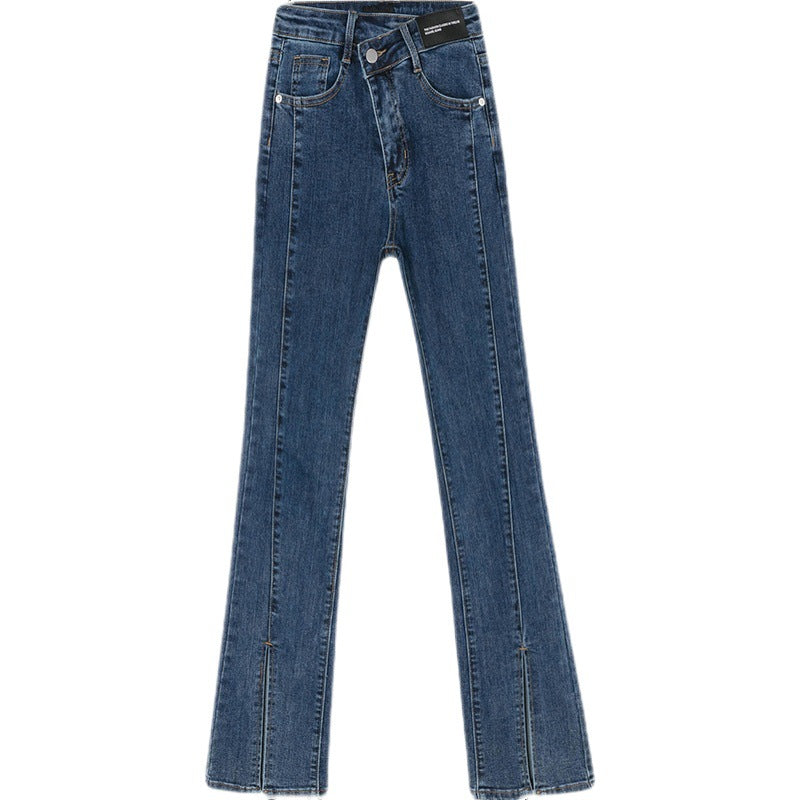 Damen Highwaist Flared Jeans mit Schlitzen Eveloria