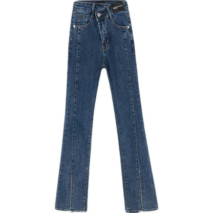 Damen Highwaist Flared Jeans mit Schlitzen Eveloria