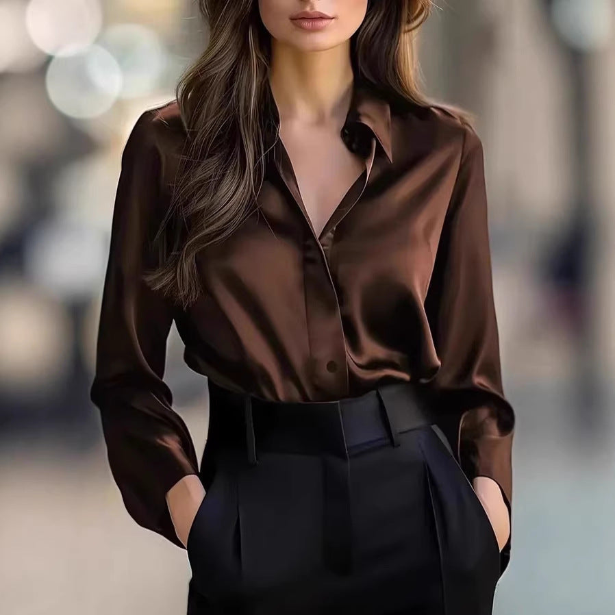 Damen Satinbluse Klassischer Schnitt Dezent Glanz