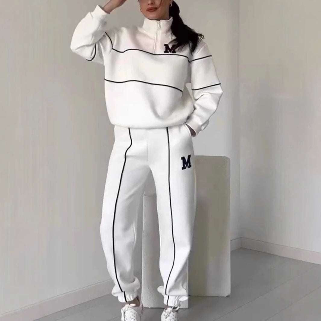 Damen Sportliches Loungewear-Set Elastisch Mit Halbreissverschluss - Eveloria