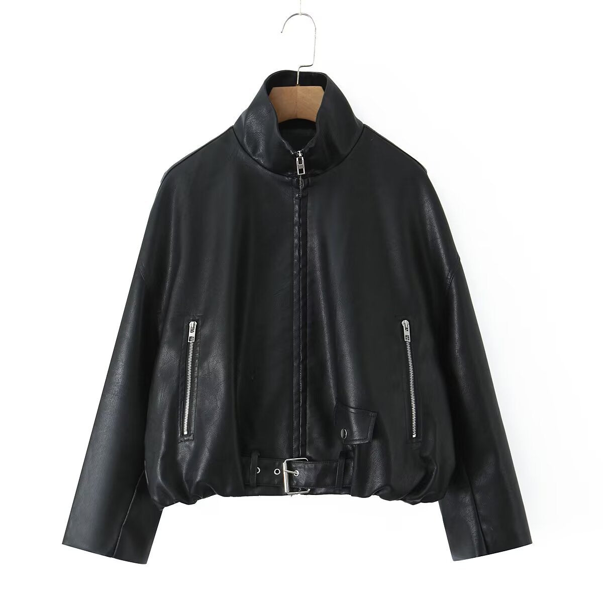 Damen Kunstlederjacke Hochkragen Einzigartiges Design
