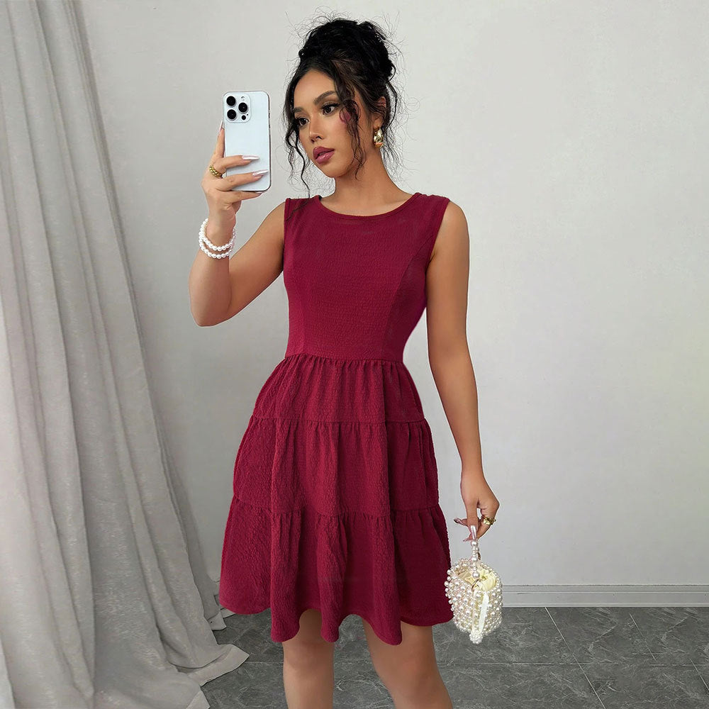 Damen Sommerkleid V-Ausschnitt Rüschensaum Luftig
