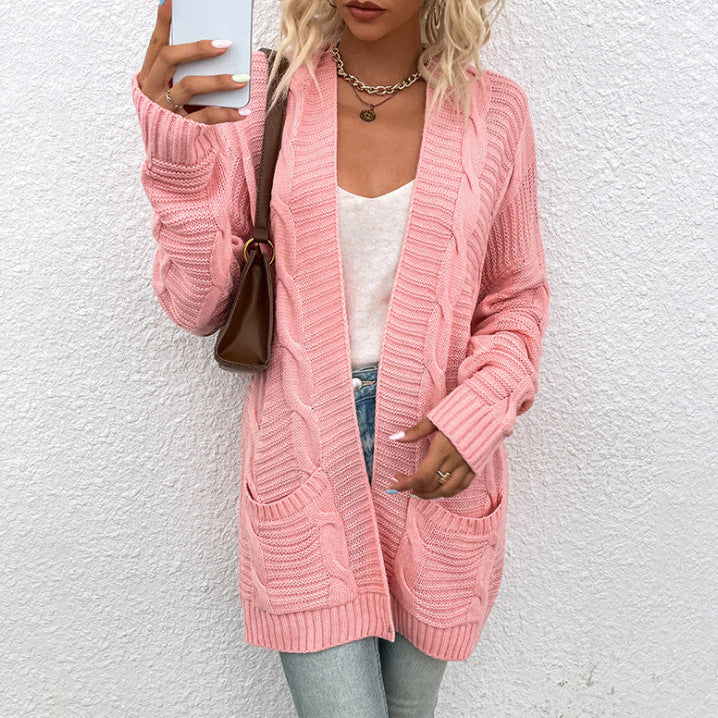 Damen Grobstrickjacke V-Ausschnitt Taschen Eveloria