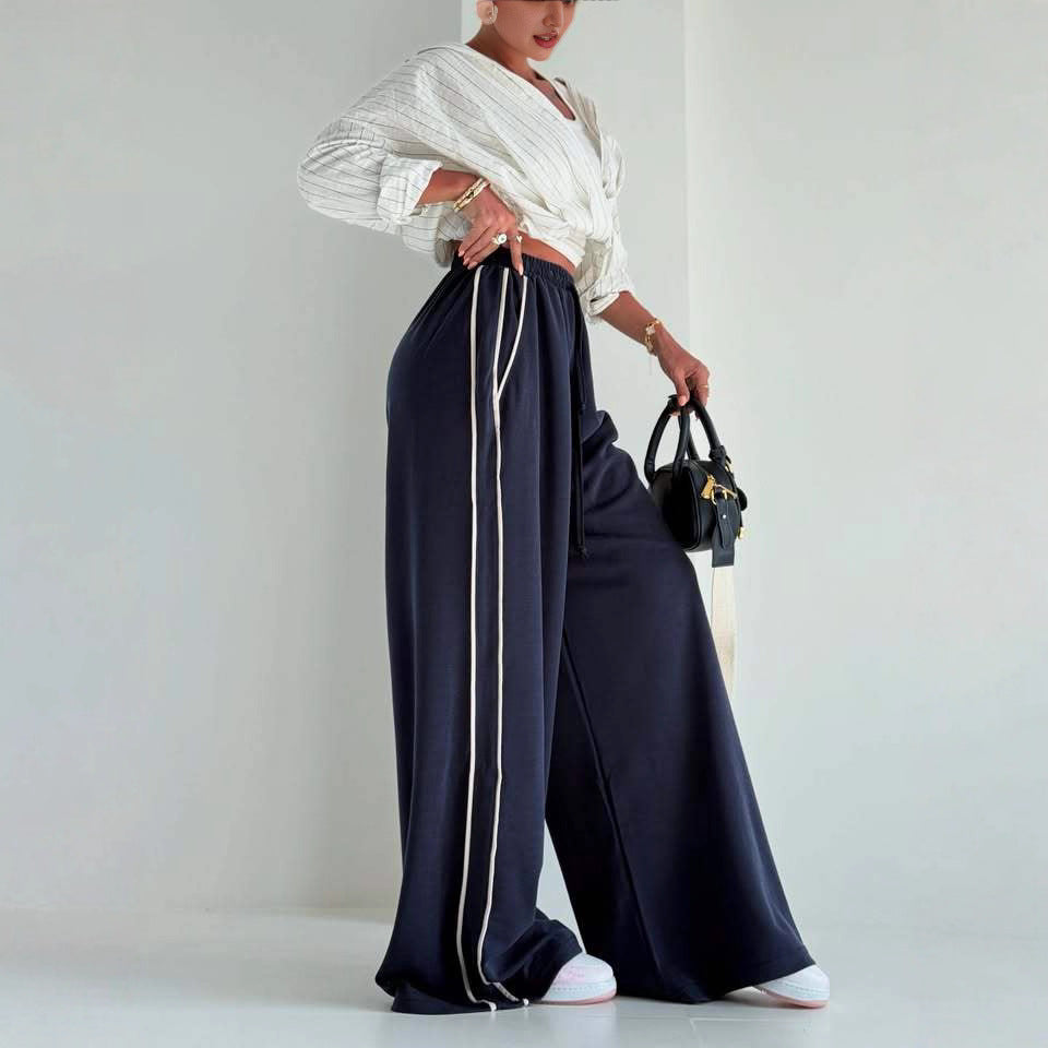 Damen Sporthose Weit Elastischer Bund Seitentaschen Eveloria