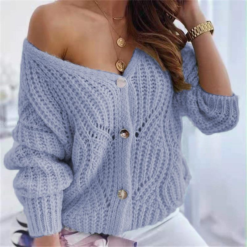 Damen Grobstrick-Cardigan Offen mit Knöpfen Beige