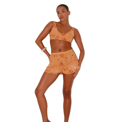 Damen Bikini-Set Glitzernde Blumen Figurbetonter Schnitt