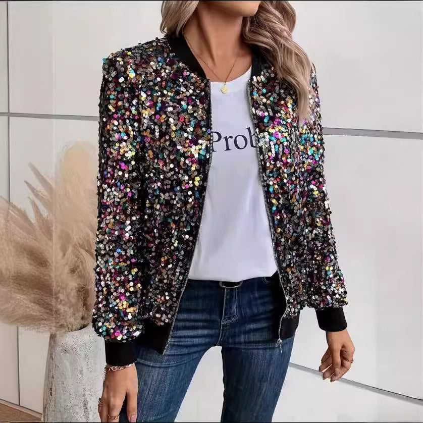 Damen Funktionsjacke Glitzer Pailletten Bequem Eveloria