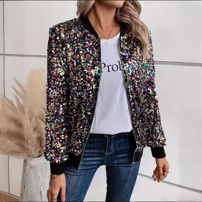 Damen Funktionsjacke Glitzer Pailletten Bequem Eveloria