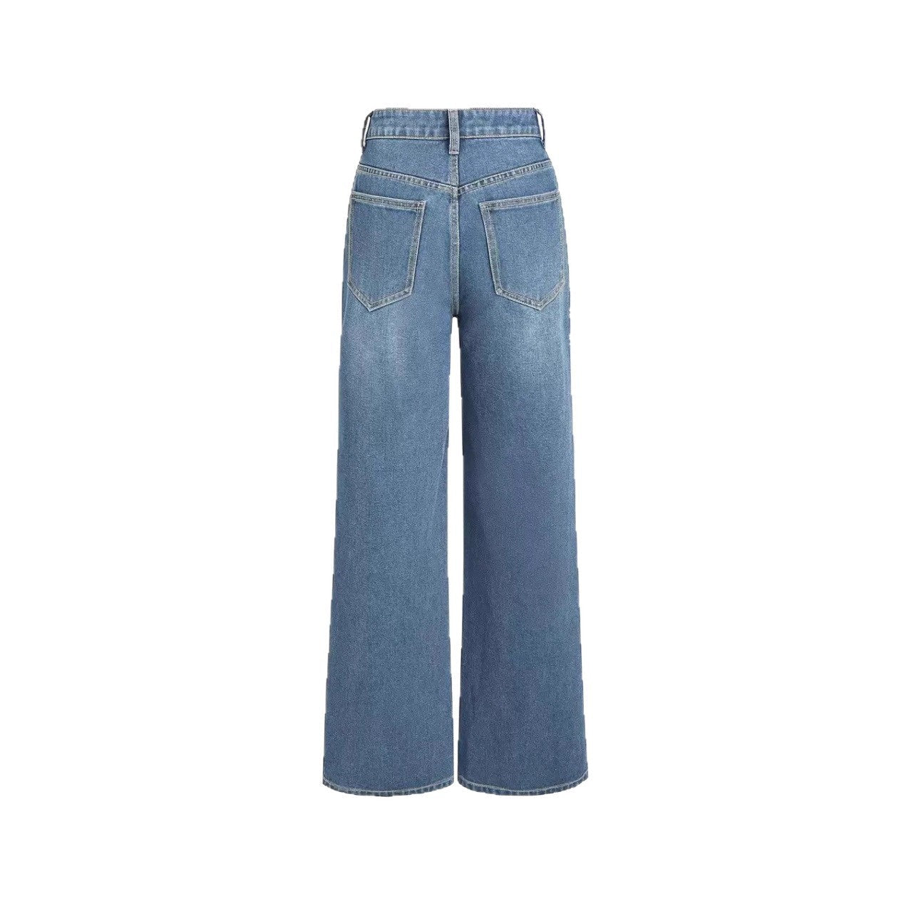 Damen Weite Denim-Hose Hochbund Klassisch Blau Eveloria