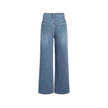 Damen Weite Denim-Hose Hochbund Klassisch Blau Eveloria