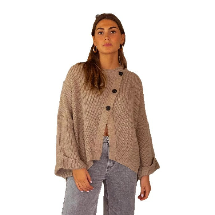 Damen Strickcardigan Gemütlich Dekorative Knöpfe Luftig Beige