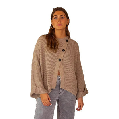 Damen Strickcardigan Gemütlich Dekorative Knöpfe Luftig Beige