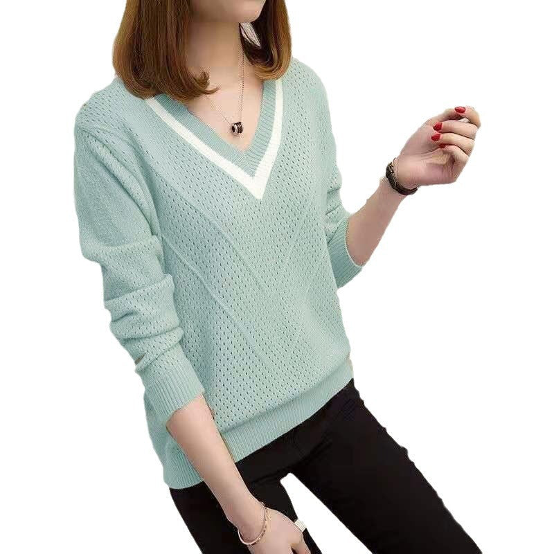 Damen Pullover V-Ausschnitt Strukturiertes Muster Eveloria