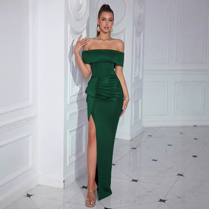 Damen Schulterfreies Langarmkleid Figurumspielend Hohes Schlitzdesign - Eveloria