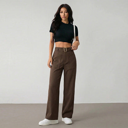 Damen Culotte Weit mit Gürtel und Taschen