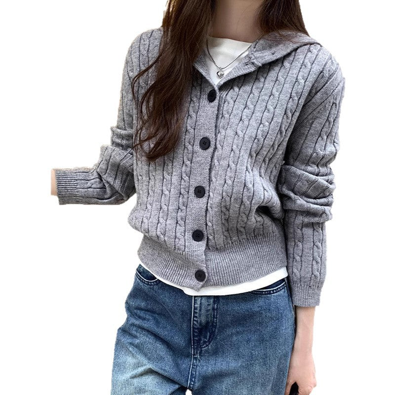 Damen Strickjacke mit Kapuze und Zopfmuster