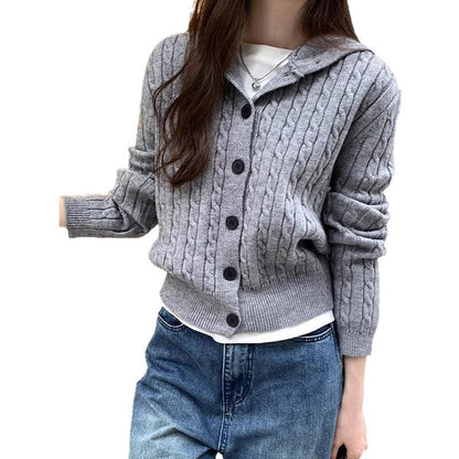 Damen Strickjacke mit Kapuze und Zopfmuster