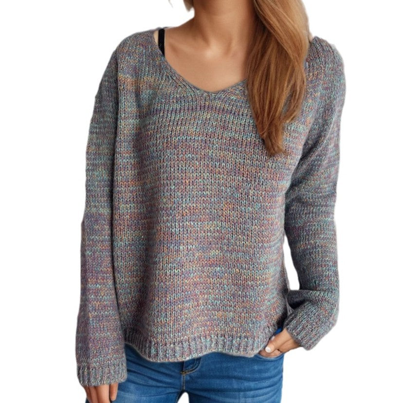 Damen Pullover V-Ausschnitt mit Strukturmuster Eveloria