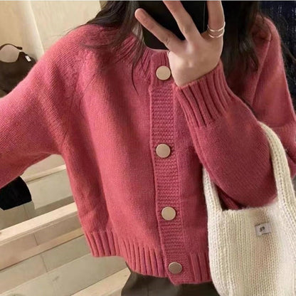 Damen Strickjacke Moderner Schnitt Dekorative Knöpfe Beige