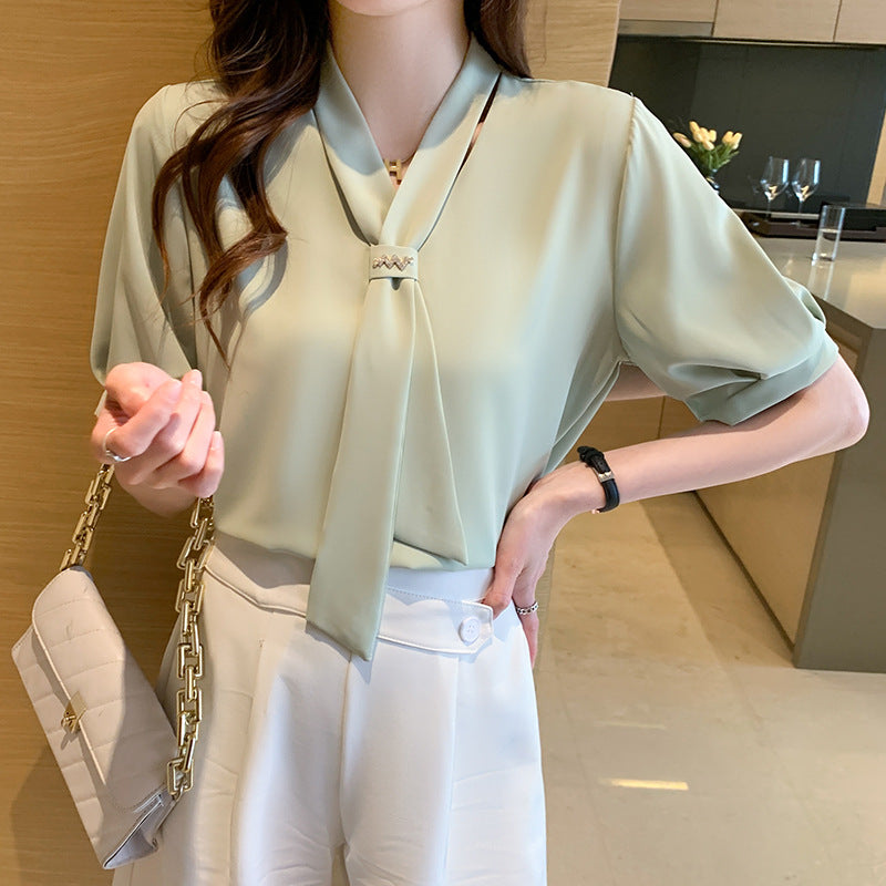 Damen Bluse Dekorativer Schlupf Elegant Puffärmel - Eveloria