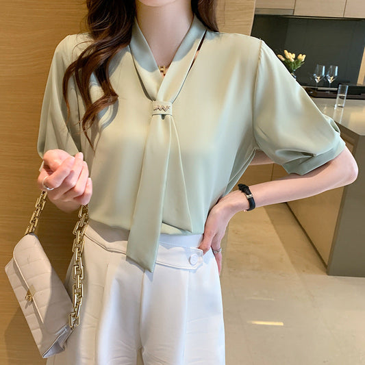 Damen Bluse Dekorativer Schlupf Elegant Puffärmel - Eveloria