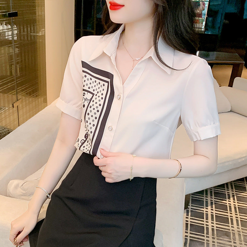 Damen Bluse mit Kunstmotiv und Kurzärmeln Eveloria