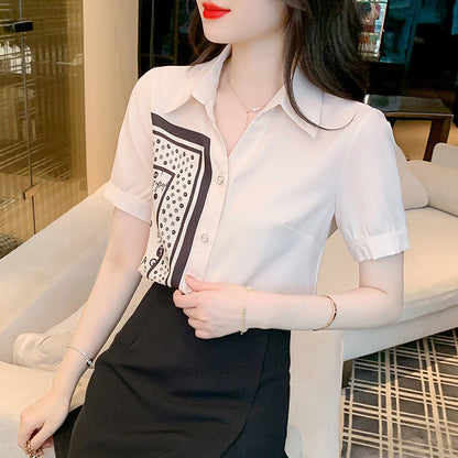 Damen Bluse mit Kunstmotiv und Kurzärmeln Eveloria
