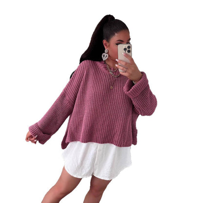 Damen Pullover Strukturiertes Gewebe Weit Schnitt Beige Eveloria