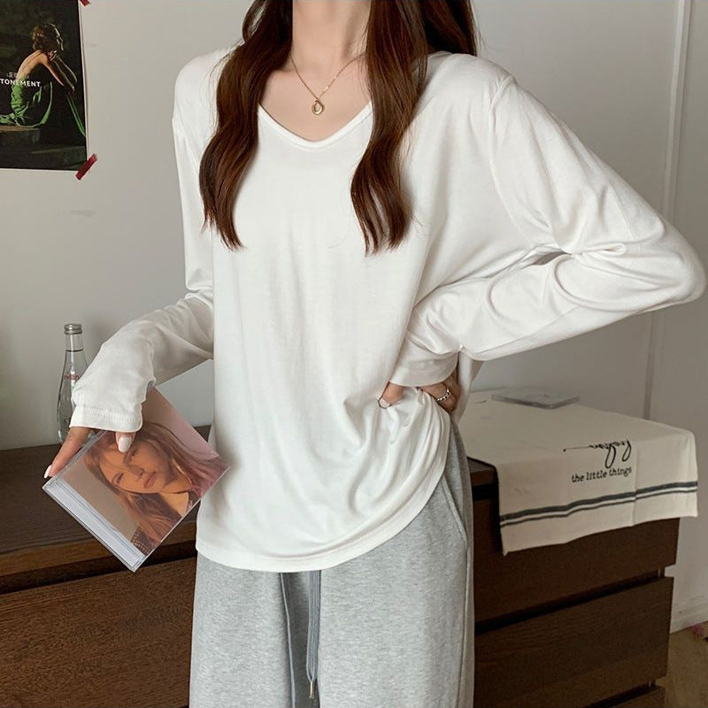 Damen Langarmshirt V-Ausschnitt Baumwolle Komfortschnitt - Eveloria