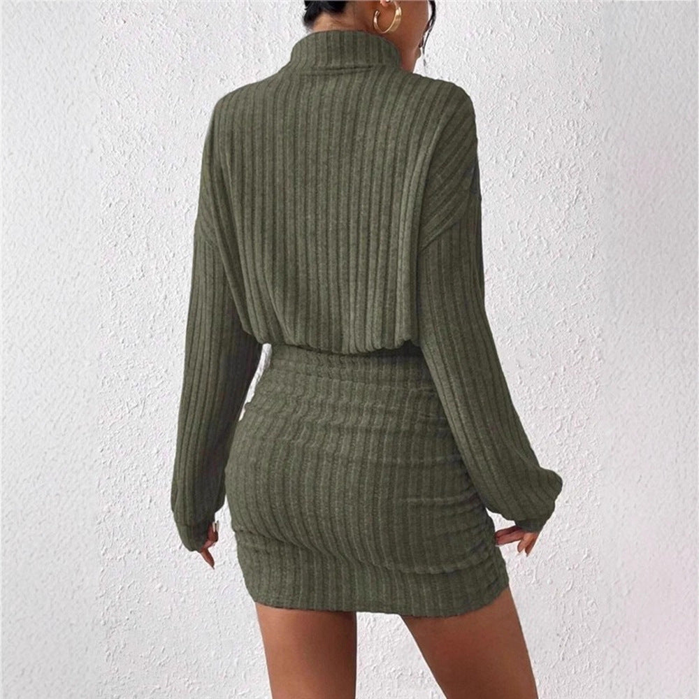 Damen Strickkleid Rollkragen Ärmel Eveloria