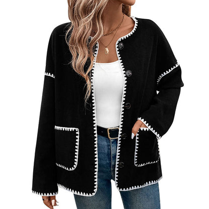 Damen Strickjacke Kuschelig mit Kontrastnähten und Taschen