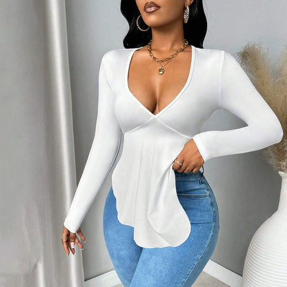 Damen Langarmshirt V-Ausschnitt Modischer Schnitt Eveloria